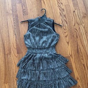 1. State Silver Metallic Tiered Ruffle Dress